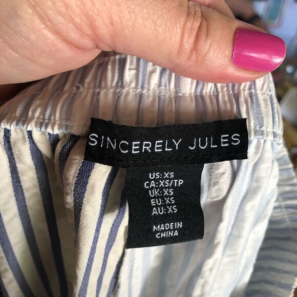 Sincerely Jules Pull-On Seersucker Nautical Striped Wide Leg Pants - XS - Picture 11 of 12